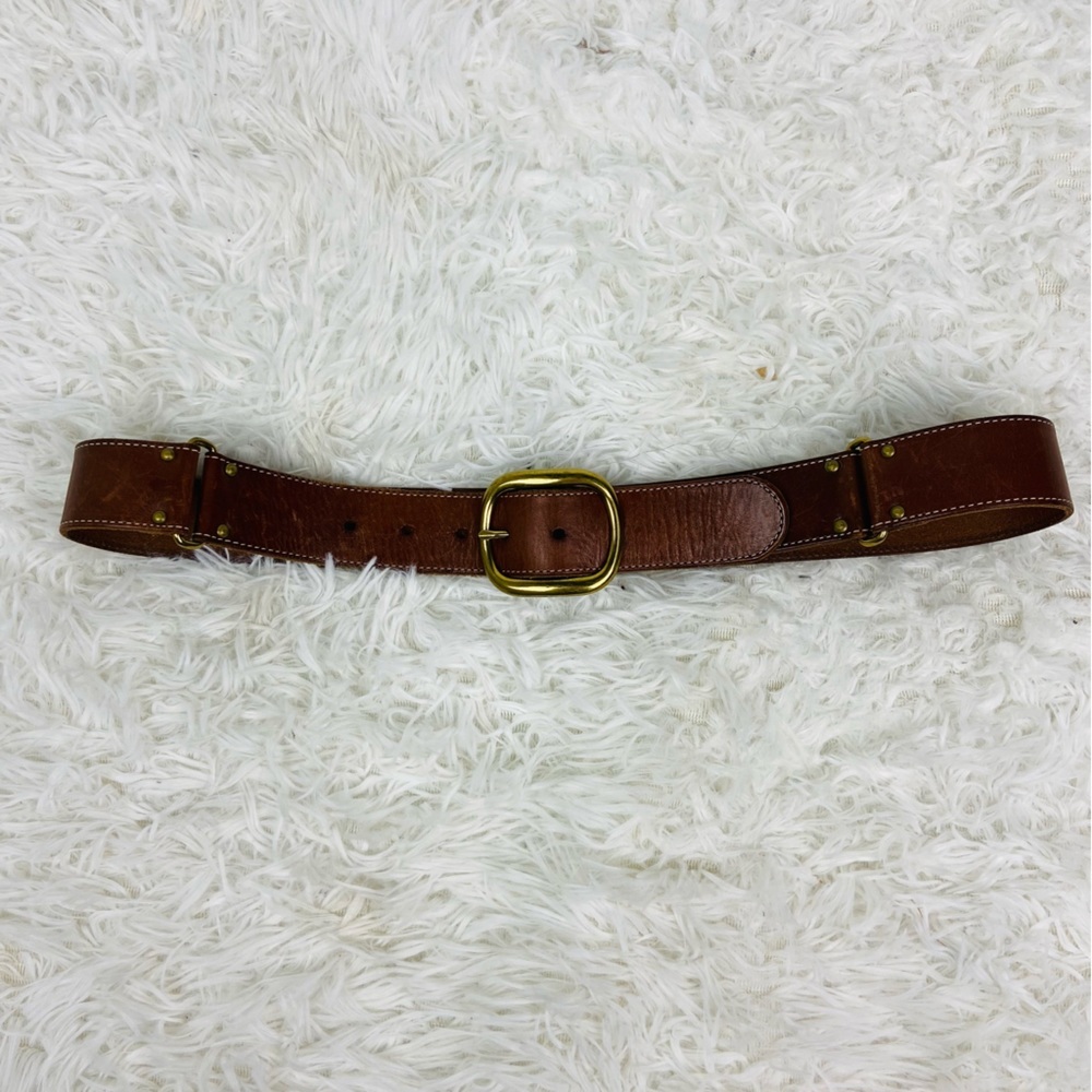 TALBOTS brown 100% genuine leather brass buckle belt size medium - Picture 12 of 17